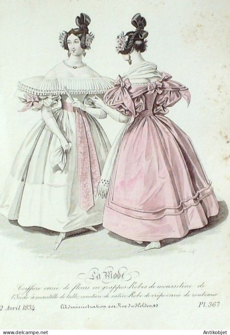 Gravure La mode 1834 # 367 (aquarelle old Fashion plate)