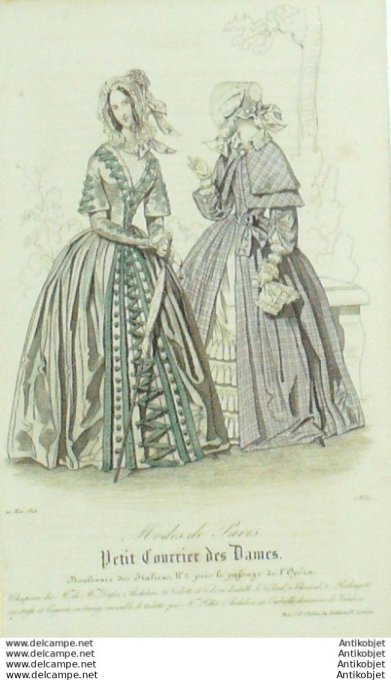 Gravure Mode Courrier des Dames 1842 # 1832 (eau forte old Fashion plate)