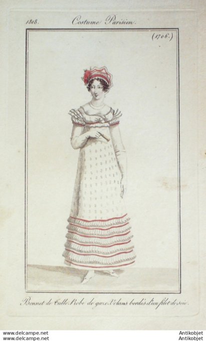Costume Parisien 1818 # 1706 Bonnet de tulle de gaze  volants