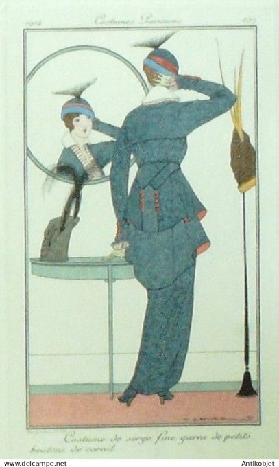 Gravure Costume Parisien 1914 #157 Lhuer Victor (eau forte) Costume de Serge