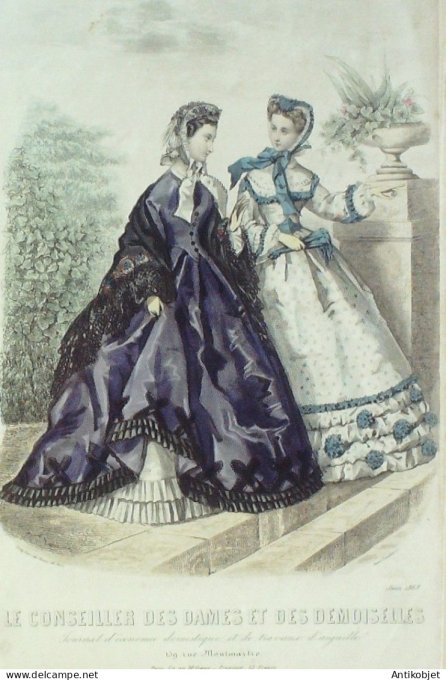 Gravure Mode Conseiller des Dames 1863 #  6 (aquarellee Old Fashion plate)