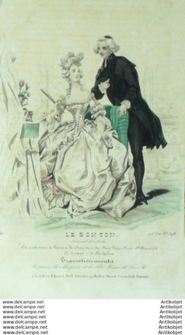 Gravure Mode Le Bon Ton 1839 # 398 (aquarelle old fashion plate)