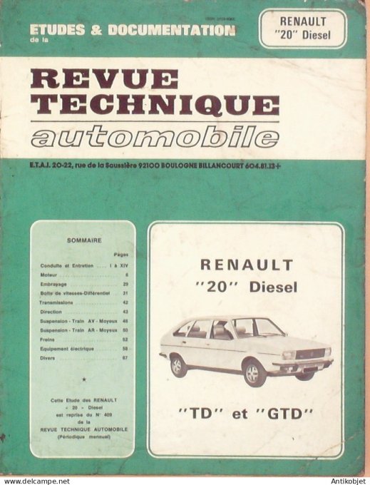 Revue Tech. Automobile 1981 n°509 Renault 20 diesel