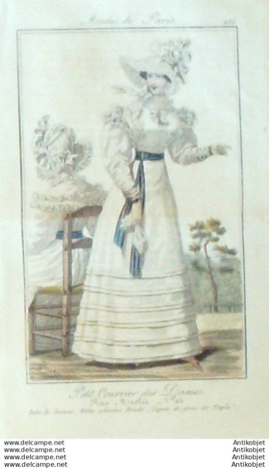 Gravure Mode Courrier des Dames 1824 #  236 (eau forte old Fashion plate)