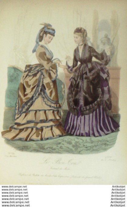 Gravure Mode Le Bon Ton 1872 # 18 (aquarelle old fashion plate)