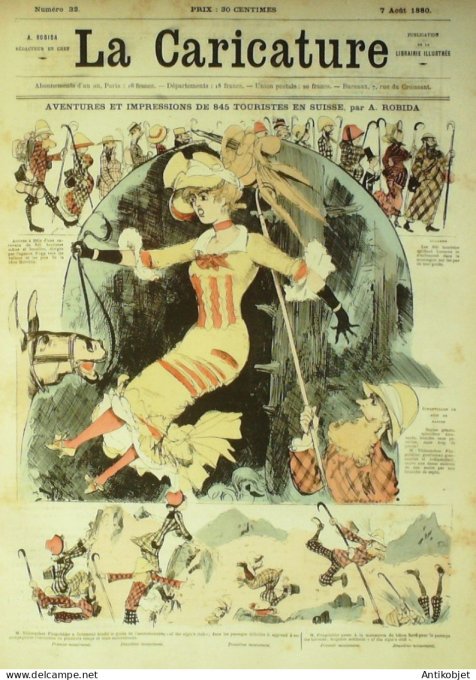 La Caricature 1880 #  32 Aventures des touristes en Suisse Robida Moloch Morland