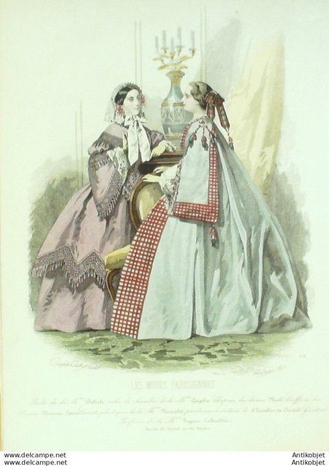 Gravure Les Modes Parisiennes 1858 # 774 Robe de chambre Maison Delisle