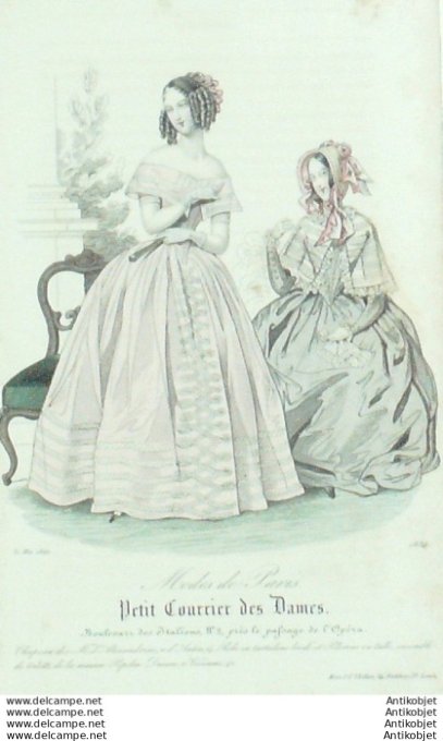 Gravure Mode Courrier des Dames 1842 # 1834 (eau forte old Fashion plate)
