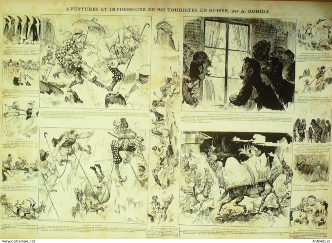 La Caricature 1880 #  32 Aventures des touristes en Suisse Robida Moloch Morland