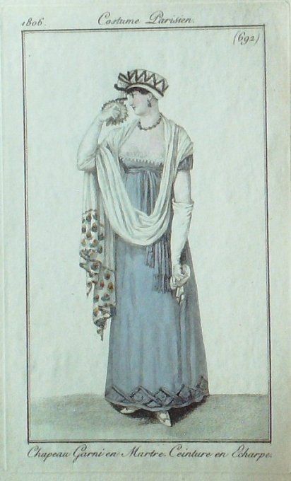 Gravure Mode Costume Parisien 1806 #  692 (eau forte old Fashion plate
