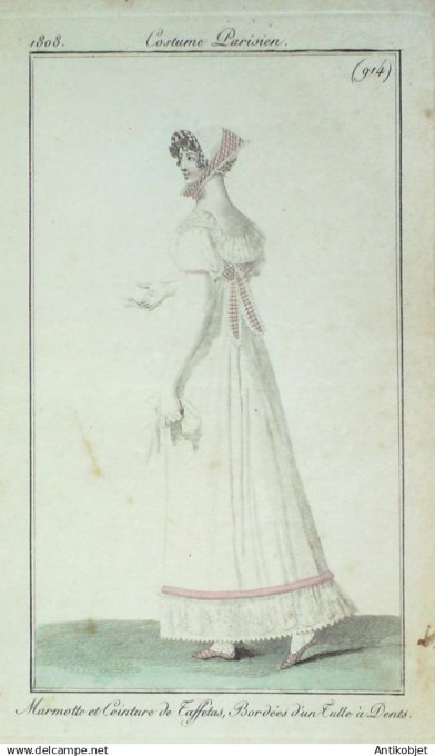Costume Parisien 1808 # 914 (eau forte) Marmotte & ceinture taffetas