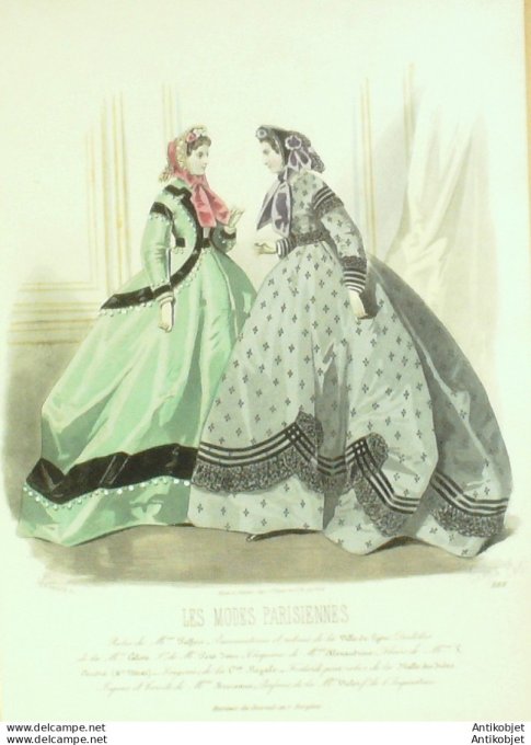 Gravure Les Modes Parisiennes 1865 #1185 Robes velours Maison Pieffort