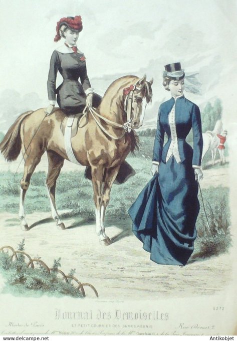 Gravure Mode J.Demoiselles 1880 # 4272 (aquarelle Old Fashion plate)