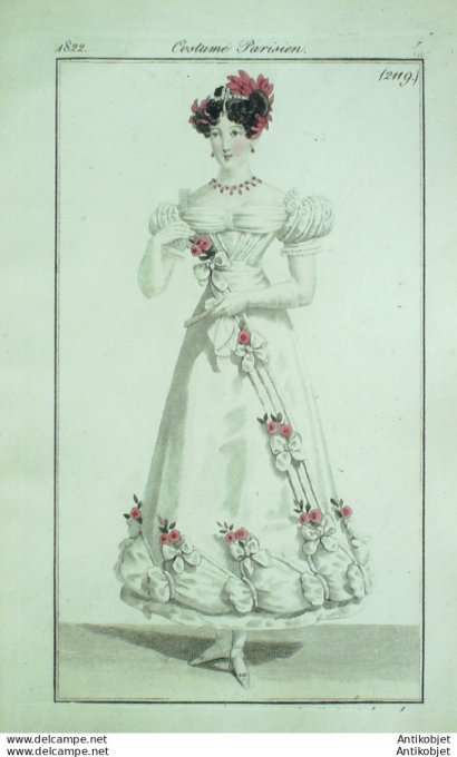 Costume Parisien 1822 # 2119 Robe tulle rouleaux de satin