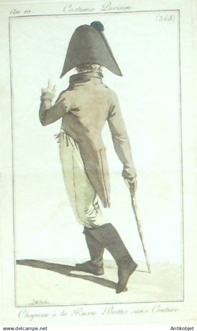Costume Parisien 1802 an 10 # 368 (eau forte) Habit homme chapeau Russe