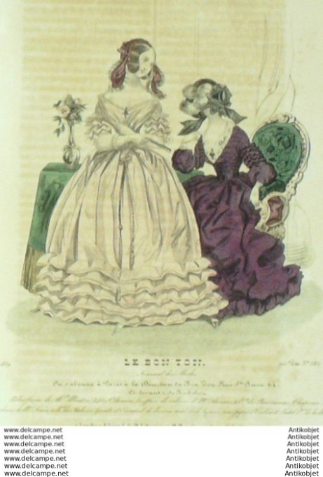 Gravure Mode Le Bon Ton 1839 # 385 (aquarelle old fashion plate)