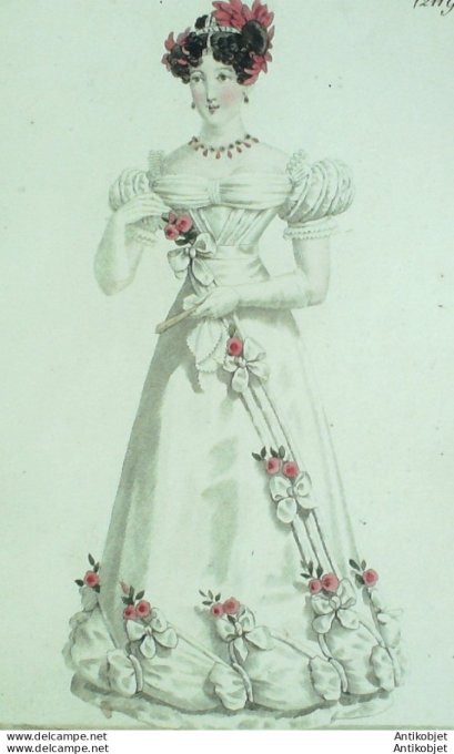 Costume Parisien 1822 # 2119 Robe tulle rouleaux de satin