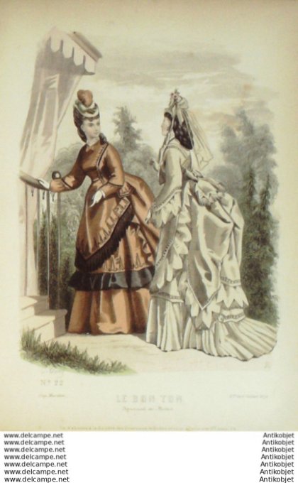Gravure Mode Le Bon Ton 1872 # 22 (aquarelle old fashion plate)