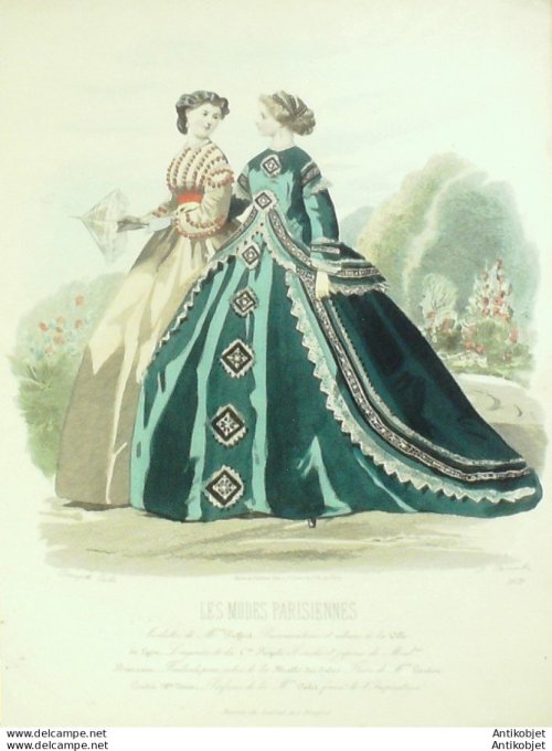 Gravure Les Modes Parisiennes 1869 #1670 Toilettes printanières Maison Pieffort
