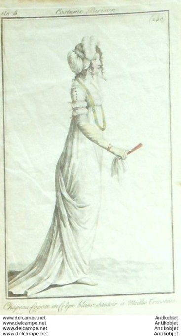 Gravure Mode Costume Parisien 1800 an  8 # 240 (eau forte old Fashion plate