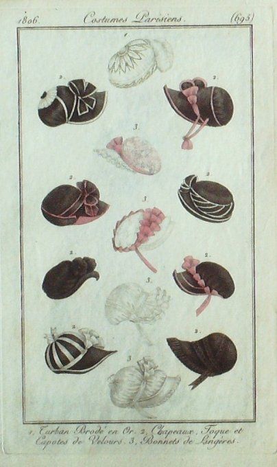 Gravure Mode Costume Parisien 1806 #  695 (eau forte old Fashion plate