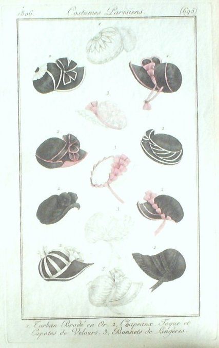 Gravure Mode Costume Parisien 1806 #  695 (eau forte old Fashion plate