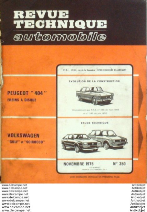 R.T Automobile Peugeot 404 Volkswagen Scirocci & Golf   # 350