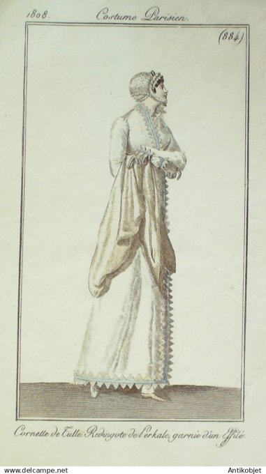 Costume Parisien 1808 # 884 (eau forte) Redingote  de Perkale
