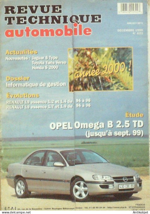 Revue Tech. Automobile 1999 n°623 Opel Omega B 2.5TD Renault 19 Jaguar S Toyota Yaris