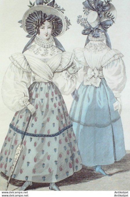 Gravure de mode Costume Parisien 1829 n°2709 Canezou mousseline à fichu
