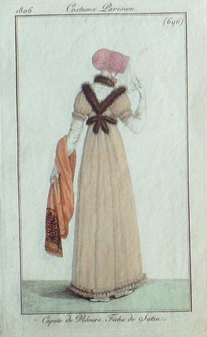Gravure Mode Costume Parisien 1806 #  696 (eau forte old Fashion plate