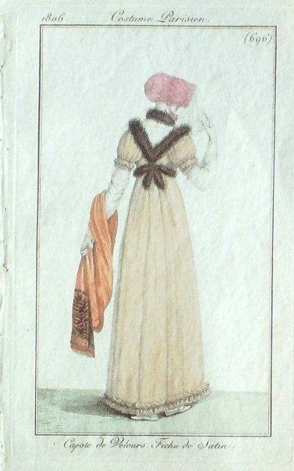 Gravure Mode Costume Parisien 1806 #  696 (eau forte old Fashion plate