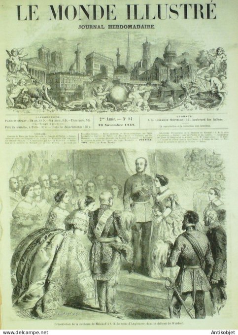 Le Monde illustré 1859 n° 84 Bougival Croissy (78) Windsor Eugénie Egypte Isthme Suez