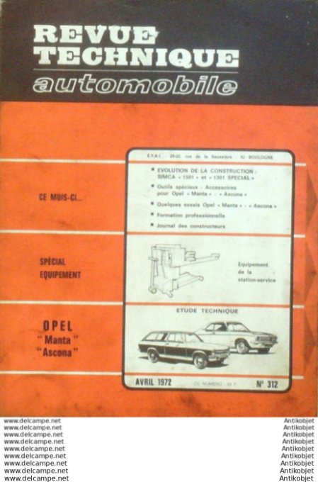 R.T Automobile Opel Manta Ascona Simca 1501 & 1301   # 312