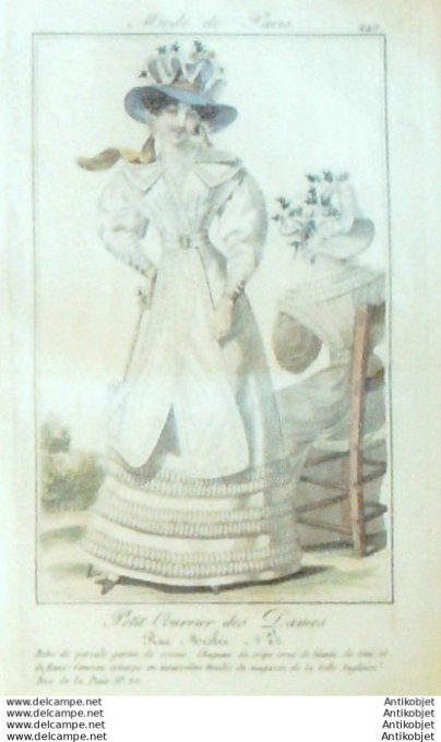 Gravure Mode Courrier des Dames 1824 #  240 (eau forte old Fashion plate)