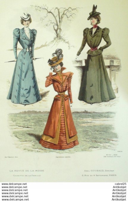 Gravure de mode La Gazette 1897 # 43 Maison Abel Goubaud