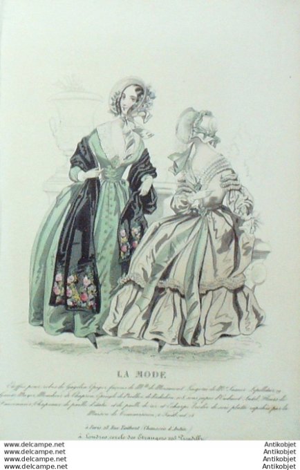 Gravure La mode 1840 # 42 (aquarelle old Fashion plate)