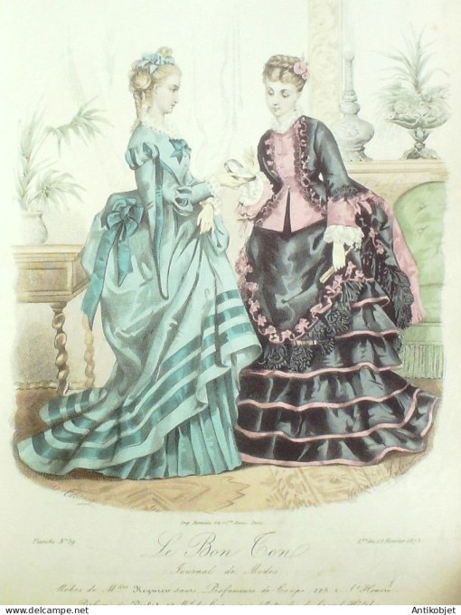 Gravure Mode Le Bon Ton 1873 # 59 (aquarelle old fashion plate)