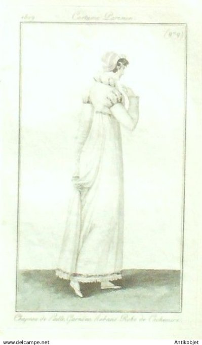 Costume Parisien 1809 # 979 (eau forte) Robe de cachemire