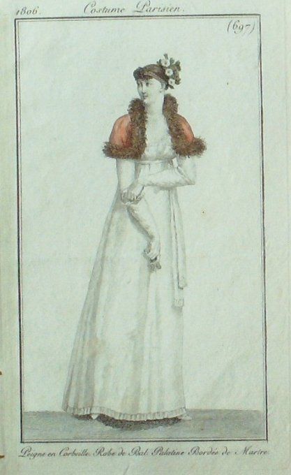 Gravure Mode Costume Parisien 1806 #  697 (eau forte old Fashion plate
