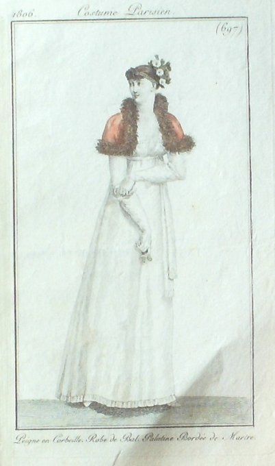 Gravure Mode Costume Parisien 1806 #  697 (eau forte old Fashion plate
