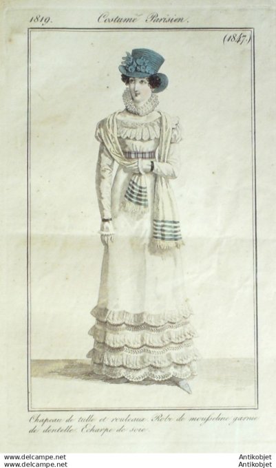 Gravure Mode Costume Parisien 1819 # 1847 (eau forte old Fashion plate