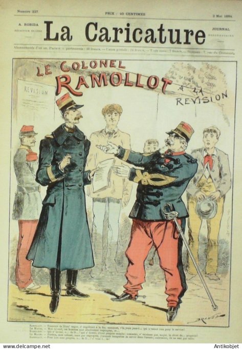 La Caricature 1884 #227 Colonel Ramollot en révision chasse aux loups Jacot Caran d'Ache
