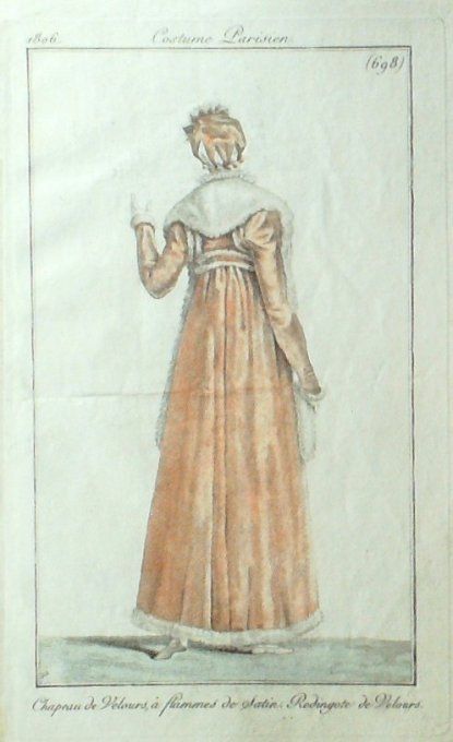 Gravure Mode Costume Parisien 1806 #  698b (eau forte old Fashion plate  