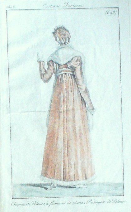 Gravure Mode Costume Parisien 1806 #  698b (eau forte old Fashion plate  