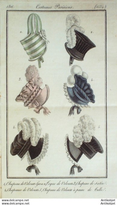 Costume Parisien 1816 # 1534 Chapeau velours & satin