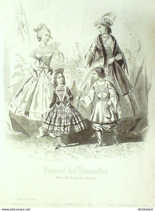 Gravure Mode J.Demoiselles 1864 #  1b (aquarelle Old Fashion plate)