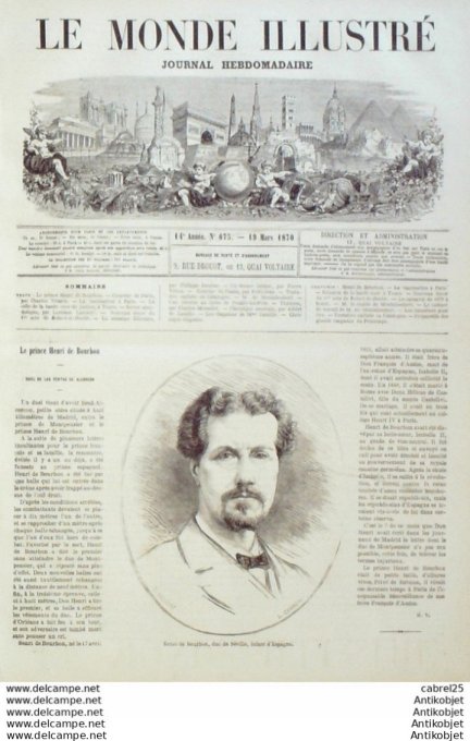 Le Monde illustré 1870 n°675 Tours (37) Espagne Cataluyud Italie Rome Carnaval Henri De Bourbon Duc 