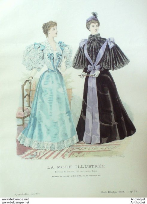 Gravure Mode illustree 1895 # 13 (Old Fashion plate) rare