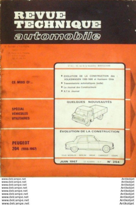 R.T Automobile Peugeot 204 Volskawagen 1500 1600   # 254